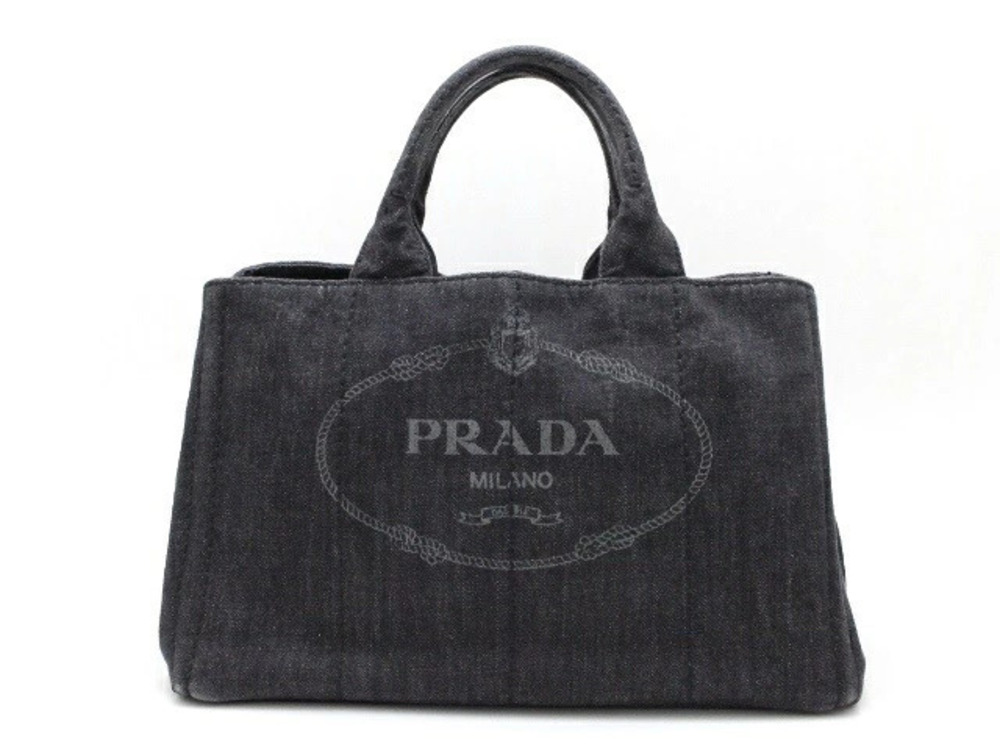Prada Canapa 2way Shoulder Bag Denim Black